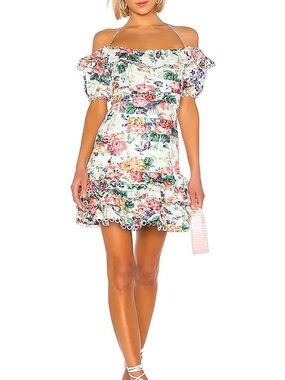 Zimmermann Allia Pintuck off-the-shoulder floral-print linen mini dress - Size 0